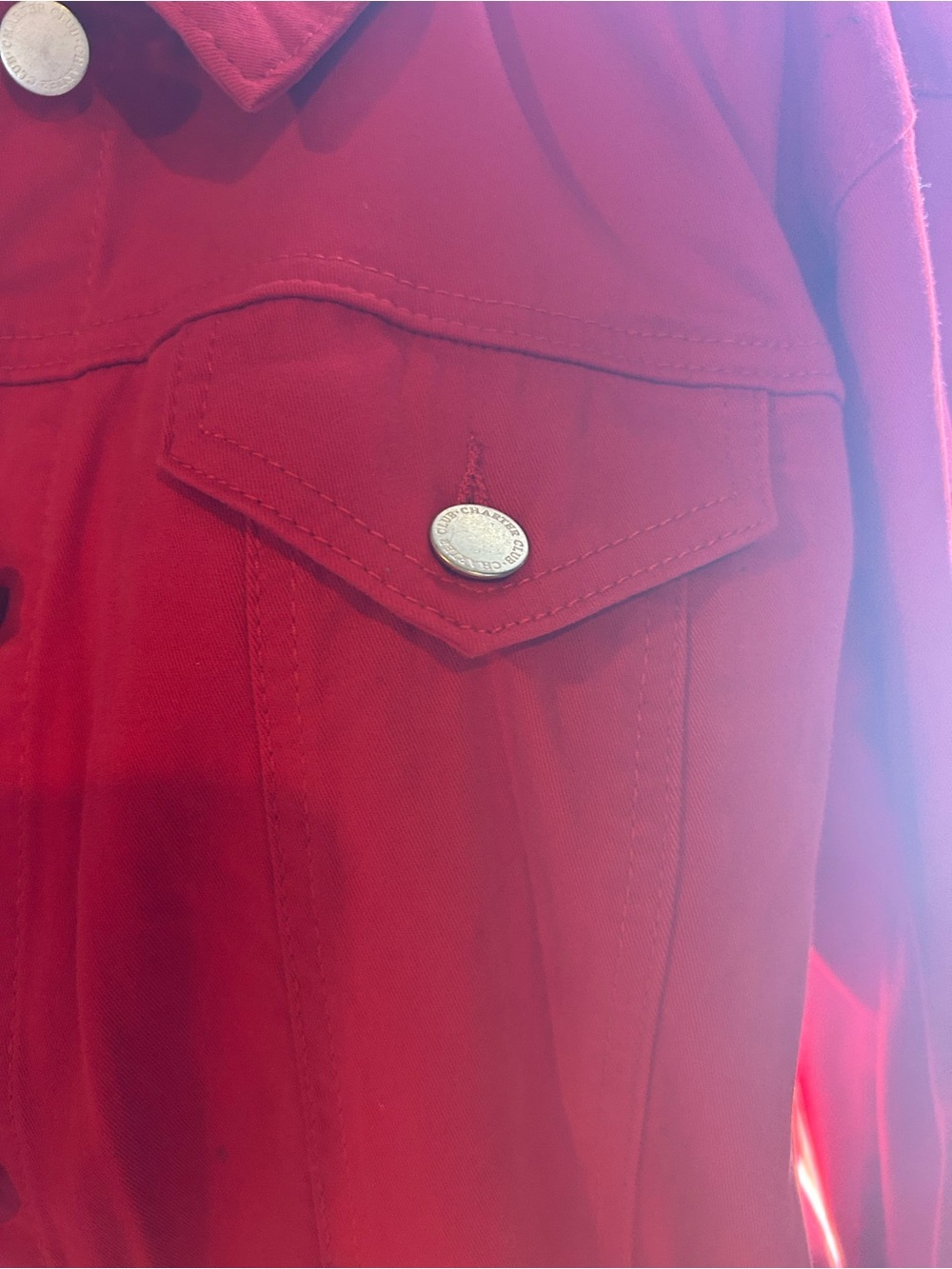 Charter Club Red Button-Front Jean Jacket - Picture 3 of 11